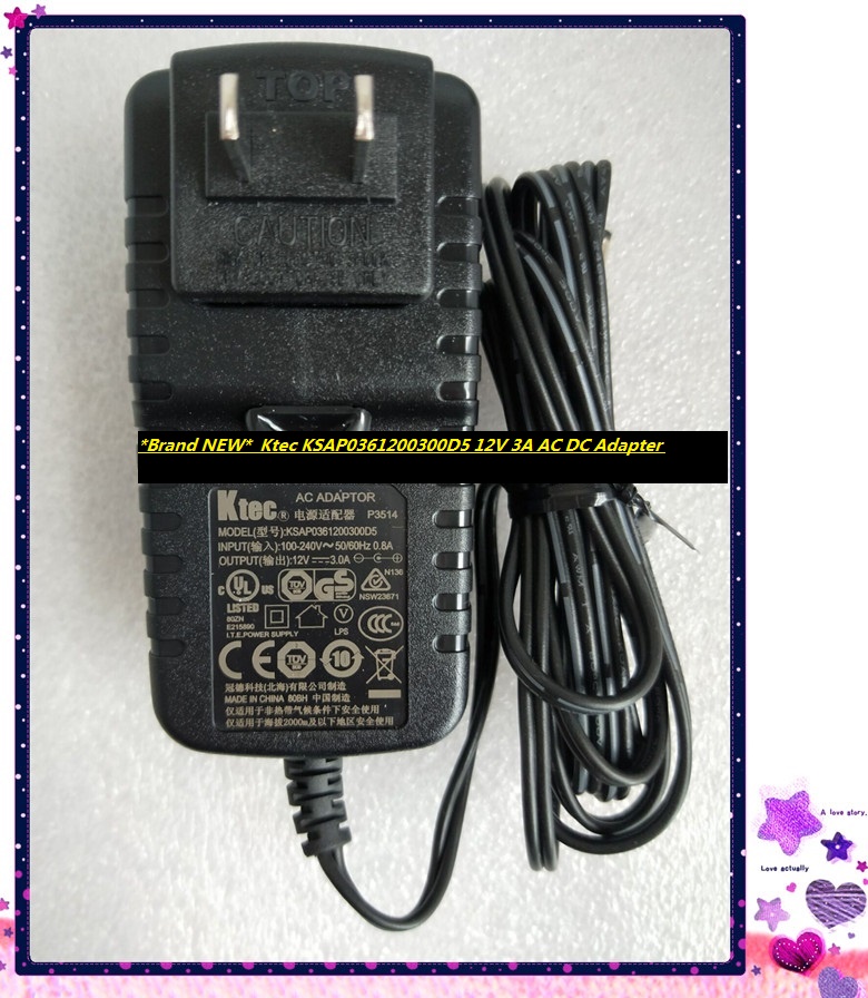 *Brand NEW* Ktec KSAP0361200300D5 12V 3A AC DC Adapter POWER SUPPLY - Click Image to Close
